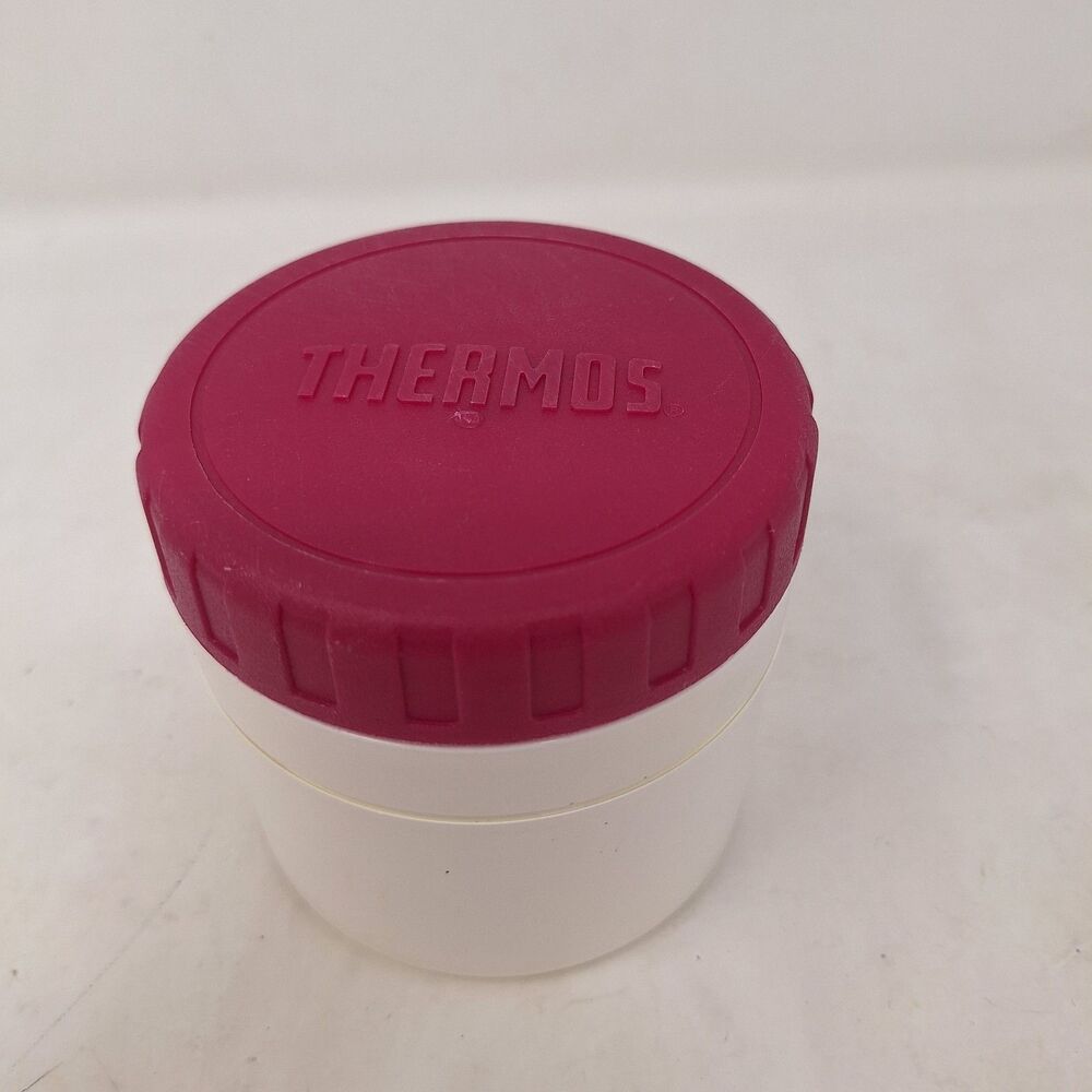 Vintage Thermos Insulated Jar Model 1155 Burgundy Red White Cup Hot Cold Travel